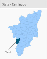 Fototapeta premium Theni-Tamil_Nadu_Map detailed map illustration graphic for educational reference, geographic visualization, design layouts, presentations, digital med