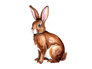 Naklejka premium A delicate watercolor painting of a brown rabbit with a soft, fluffy coat and gentle expression