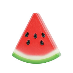 A juicy slice of fresh red watermelon with seeds is isolated on a white background in this delicious summer fruit illustration for healthy nutrition and sweet dessert