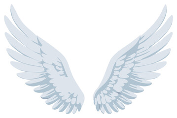 Obraz premium Symbolic white feathered wings spread open against a blank background conveying a sense of freedom and purity