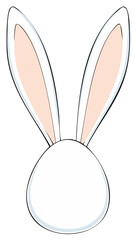 Cute white Easter egg with soft pink bunny rabbit ears vector illustration for holiday design