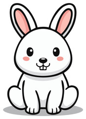 Obraz premium Cute cartoon rabbit illustration with big eyes and pink ears sitting upright