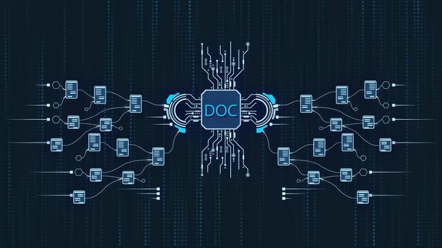 Document Management System Digital Doc with Connected Mobile Devices on Circuit Board Background technology