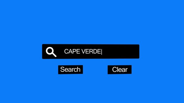 A minimalist digital search bar interface the text CAPEVERDE with a magnifying glass and interactive search and clear buttons against a vivid blue