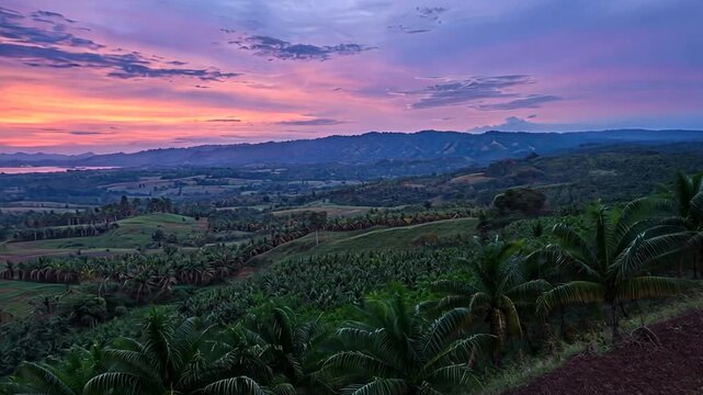 palm plantation lubuk malako west sumatra village at sunset video