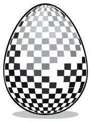 Stylized Easter egg decoration with a black, white and gray checkered pattern illustration