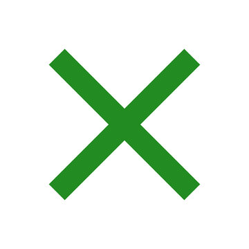 Bold green cross sign. X. Square. Isolated on a transparent background.