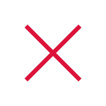 Regular red cross sign. X. Square. Isolated on a transparent background.