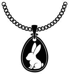 Fototapeta premium Elegant Egg Pendant Necklace with a Stylized Rabbit Silhouette on a Chain, Jewelry Design Element