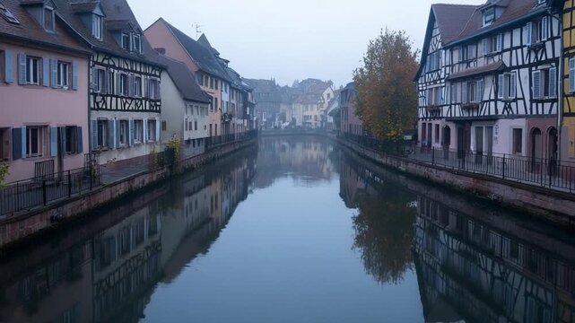 wharf la petite venise colmar narrow canal with colorful half-timbered houses france video