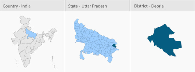 Deoria_Vector_Map_UP_state detailed map illustration graphic for educational reference, geographic visualization, design layouts, presentations, digit © @5pixel