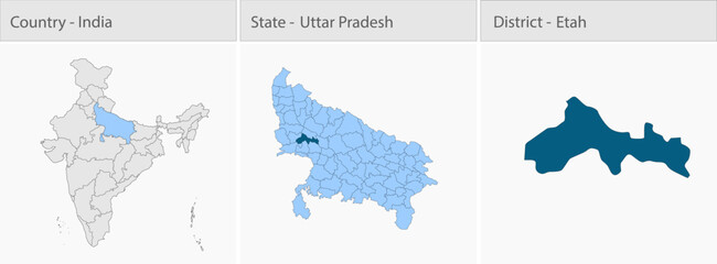 Etah_Vector_Map_UP_state detailed map illustration graphic for educational reference, geographic visualization, design layouts, presentations, digital © @5pixel