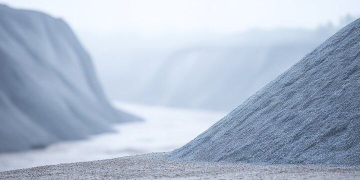 Rare earth minerals piled in an industrial setting, showcasing wet textures and separation processes with a blurred background of additional mineral heaps