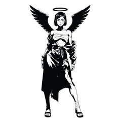 Obraz premium Dark angel with wings halo and bandages