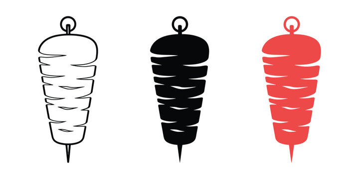 Kebab meat on skewer icon set including linear, solid, and  styles, vector graphics for street food, restaurant menus, Mediterranean cuisine, kebab, and culinary illustration 