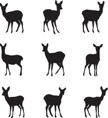 Fototapeta premium Silhouette of deer family set in nine growth stages isolated on white background minimalist art illustration 