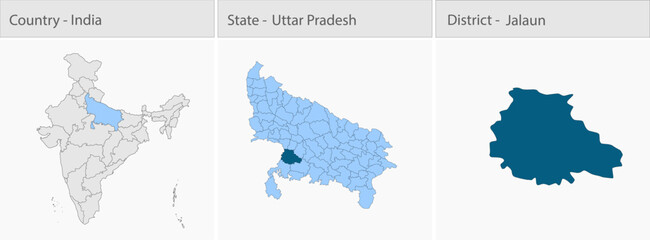 Jalaun_Vector_Map_UP_state detailed map illustration graphic for educational reference, geographic visualization, design layouts, presentations, digit © @5pixel