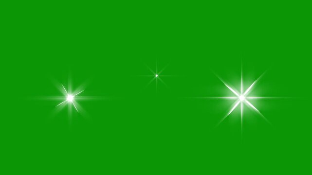 Twinkle light glitter stars sparkling, flat vector doodle sparkle, glowing light trails, shiny glowing stars, white cartoon blinking stars, Twinkle star light and circle sparkle on green background.