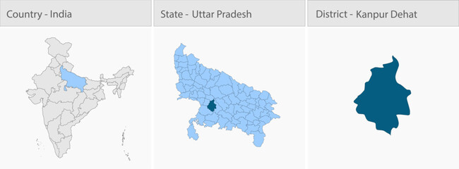 Fototapeta premium Kanpur_Dehat_Vector_Map_UP_state detailed map illustration graphic for educational reference, geographic visualization, design layouts, presentations,