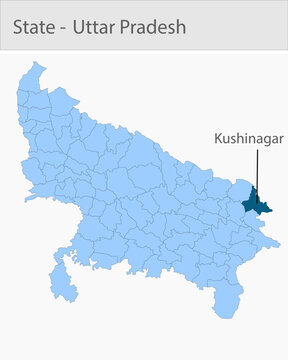 Kushinagar_Uttar_Pradesh_Map_UP_state detailed map illustration graphic for educational reference, geographic visualization, design layouts, presentat