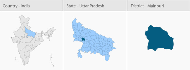 Fototapeta premium Mainpuri_Vector_Map_UP_state detailed map illustration graphic for educational reference, geographic visualization, design layouts, presentations, dig