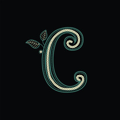Luxury Floral Letter C Monogram Vector Illustration