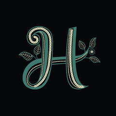 Luxury Floral Letter H Monogram Vector Illustration