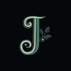 Luxury Floral Letter J Monogram Vector Illustration