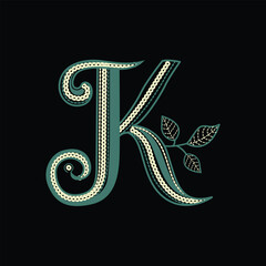 Luxury Floral Letter K Monogram Vector Illustration