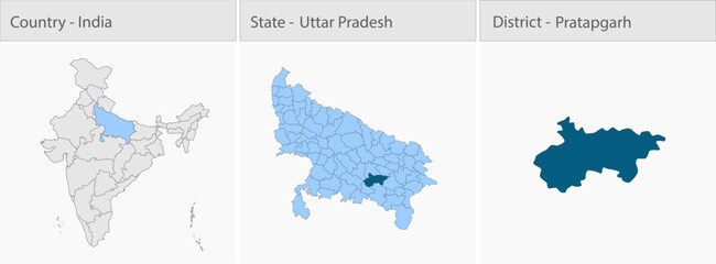 Fototapeta premium Pratapgarh_Vector_Map_UP_state detailed map illustration graphic for educational reference, geographic visualization, design layouts, presentations, d