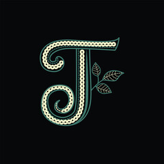 Luxury Floral Letter T Monogram Vector Illustration