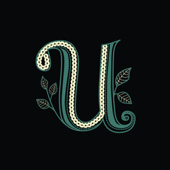 Luxury Floral Letter U Monogram Vector Illustration