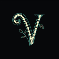 Luxury Floral Letter V Monogram Vector Illustration