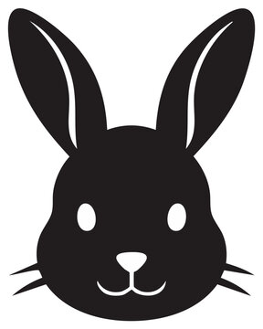 Black and white cute rabbit head silhouette vector illustration for Easter and animal designs