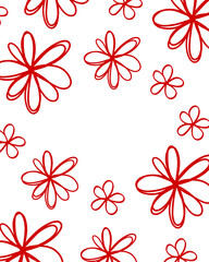 Seamless red flower doodle pattern on white background with hand drawn floral outlines for wrapping paper textile fabric print scrapbook stationery wallpaper and cute spring decoration design