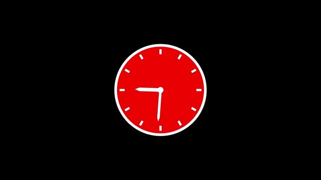 Simple Red Clock Face with White Hands on a Black Background Showing Almost One O' Clock time