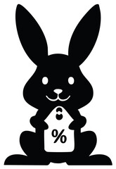 Obraz premium Stylized black rabbit holding a discount price tag with percentage symbol for sales and offers