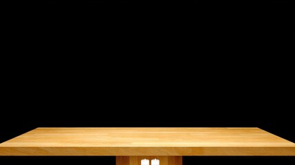 Minimalistic wooden table with soft candlelight illuminating the surface, set against a dark background, creating an elegant and serene atmosphere for dining or decor