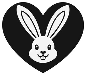 Obraz premium Rabbit head within heart shape emblem. Animal silhouette for pet shop, valentine's day, easter holidays
