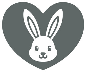 Obraz premium Bunny Head inside of a Heart Shape Icon, Silhouetted