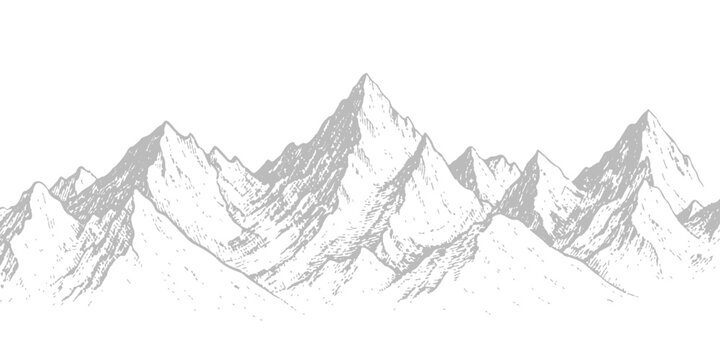 Vector illustration of a snowy mountain landscape featuring a silhouette of a tree and alpine peaks against a cold winter sky in the high Himalaya range