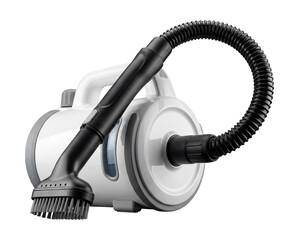 Portable steam cleaner with a flexible hose and brush attachment.