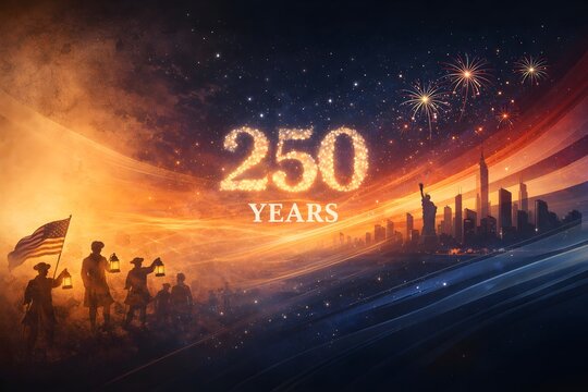 250 Jahre Amerikanische Geschichte Wallpaper - Patriotisches Damals und Heute Poster - 1776-2026 Illustration