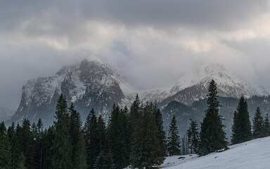 Dramatic winter view of Gerlach and Lomnica peaks from Rusinowa Polana, Tatra Mountains © Piotr Szpakowski