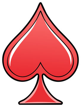 Classic Red Spade Card Symbol with Highlighted Outline and Gradient