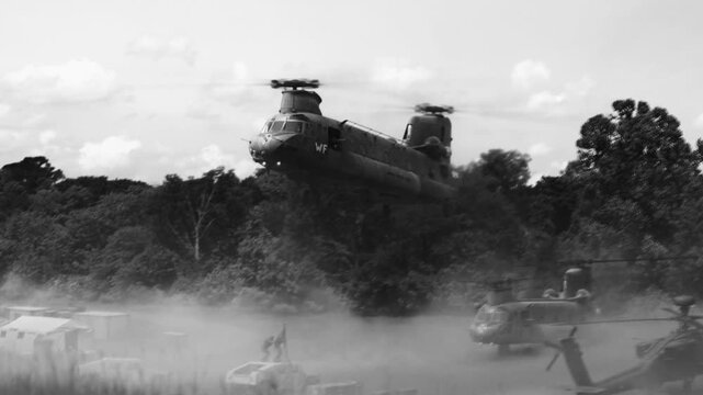 CH-47 is flying slowly in the sky