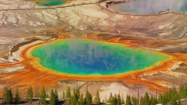 Aerial View of Grand Prismatic Spring Yellowstone &ndash; Vibrant Geothermal Hot spring  Pool in Wyoming USA 