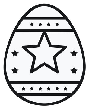 Decorated Easter egg icon with star and stripes, simple outlined design for coloring page or holiday decoration
