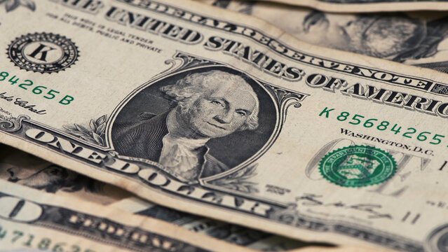 US one dollar bills with George Washington portrait