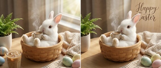 Easter Bunny Coffee Break Cozy Home Scene